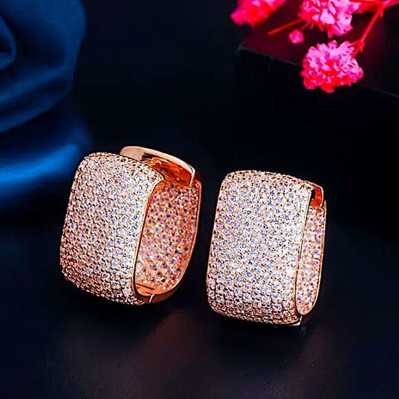 Rose Gold Zircon Stud Earrings, Wedding, Bridal, Anniversary - Picture 1 of 2